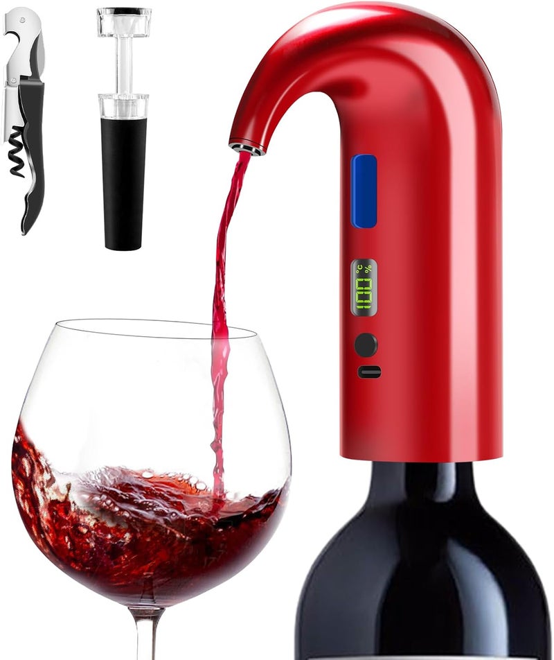 Cozyall Electric Wine Aerator, One-Touch Automatic Wine Decanter for Red & White Wine, Wine Dispenser, Wine Pourer, Wine Gifts for Wine Lovers (Red) - Image 1